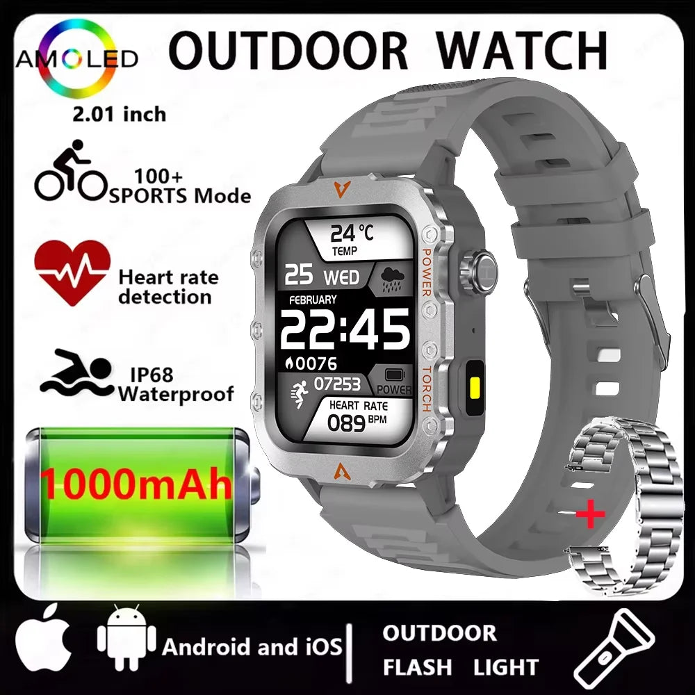 Three Defense Military Men's Smart Watch lP68 Waterproof Outdoor Sports Large Screen Bluetooth Call Smartwatch For Android IOS