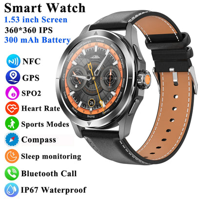 1.53" Outdoor Sports Smart Watch Men NFC GP Compass Heart Rate Blood Oxygen Waterproof Bluetooth Call Smartwatch for IOS Android