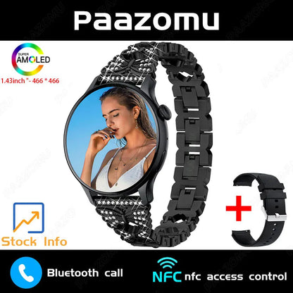 New Smart Watch Women 466*466 AMOLED Screen Always Display Time NFC Bluetooth Call Fashion IP68 Waterproof Sports Men Smartwatch