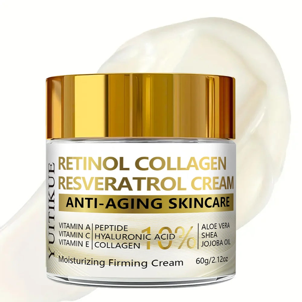10% Retinol Collagen Cream - Anti-Aging Facial Lift, With Resveratrol & Hyaluronic Acid, Hydrating & Firming, For All Skin Types