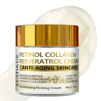 10% Retinol Collagen Cream - Anti-Aging Facial Lift, With Resveratrol & Hyaluronic Acid, Hydrating & Firming, For All Skin Types