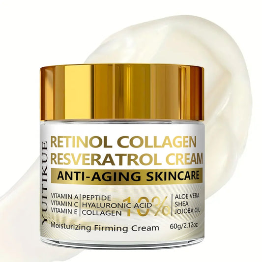 10% Retinol Collagen Cream - Anti-Aging Facial Lift, With Resveratrol & Hyaluronic Acid, Hydrating & Firming, For All Skin Types