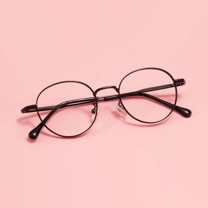 Colorful Retro Round Men Women Stylish Spectacle Small Metal Full Rim Oval Pink Eyeglasses Frame For Optical Prescription Lenses