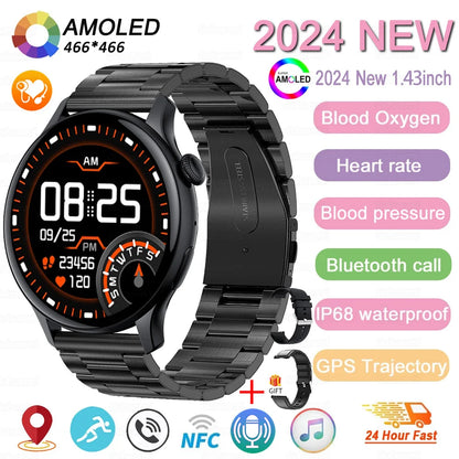 2024 New NFC Smart Watch Women 1.43 Inch AMOLED 466*466 HD Screen Always Display Sport Watch Women Bluetooth Call GPS Smartwatch