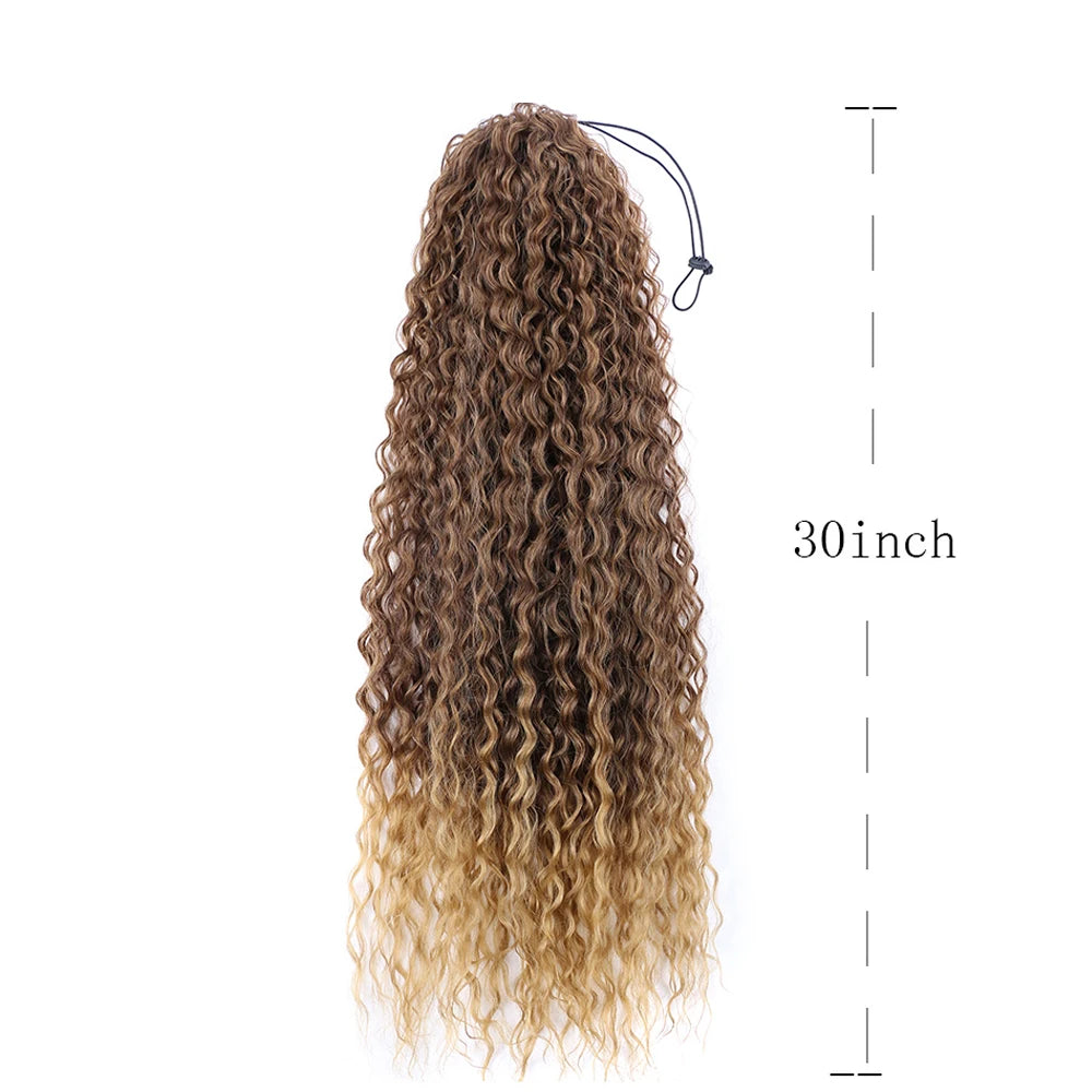 Curly Ponytail Extensions Clip in Synthetic Drawstring Ponytail Wig Long 32Inch Water Wave Afro Pony Tail Women Hairpiece False