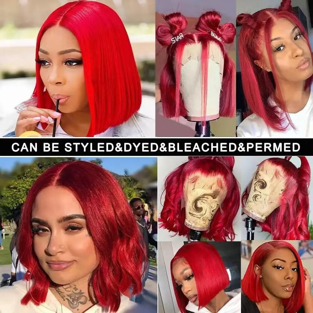 Red Short Bob Wig Human Hair HD Lace Front Wigs Straight 13X4 Blonde 613 Highlight Pink Colored Blunt Cut Lace Frontal Wig 13x6