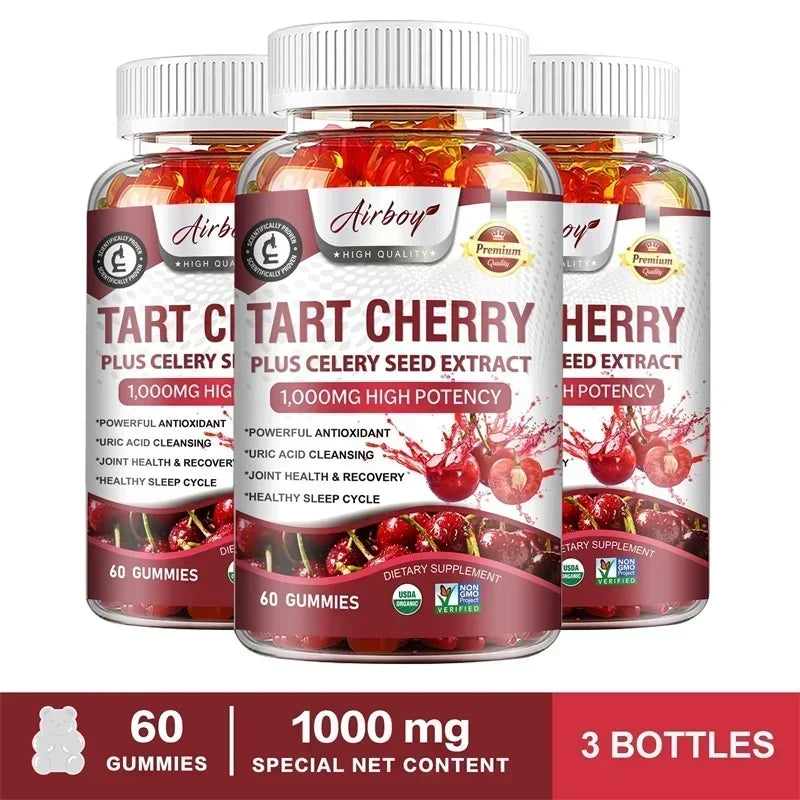 Tart Cherry Gummies - Contains Celery Seeds, Uric Acid Cleansing Flush, Relieves Joint Pain, and Improves Sleep Quality