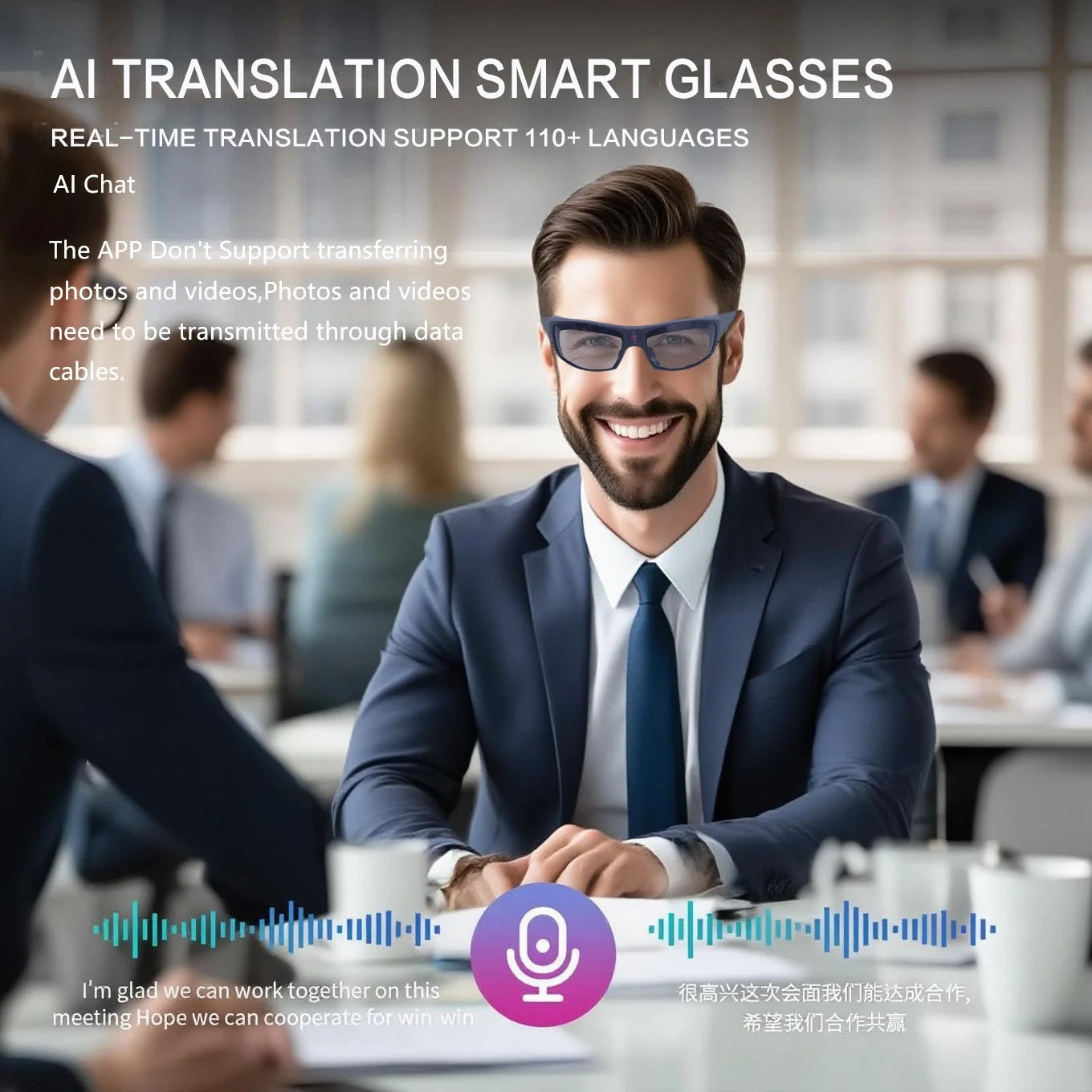 1080P Mini Camera Video Glasses AI Translation Sport Sunglasses with Bluetooth Speakers Call Action Camera Music Smart Glasses