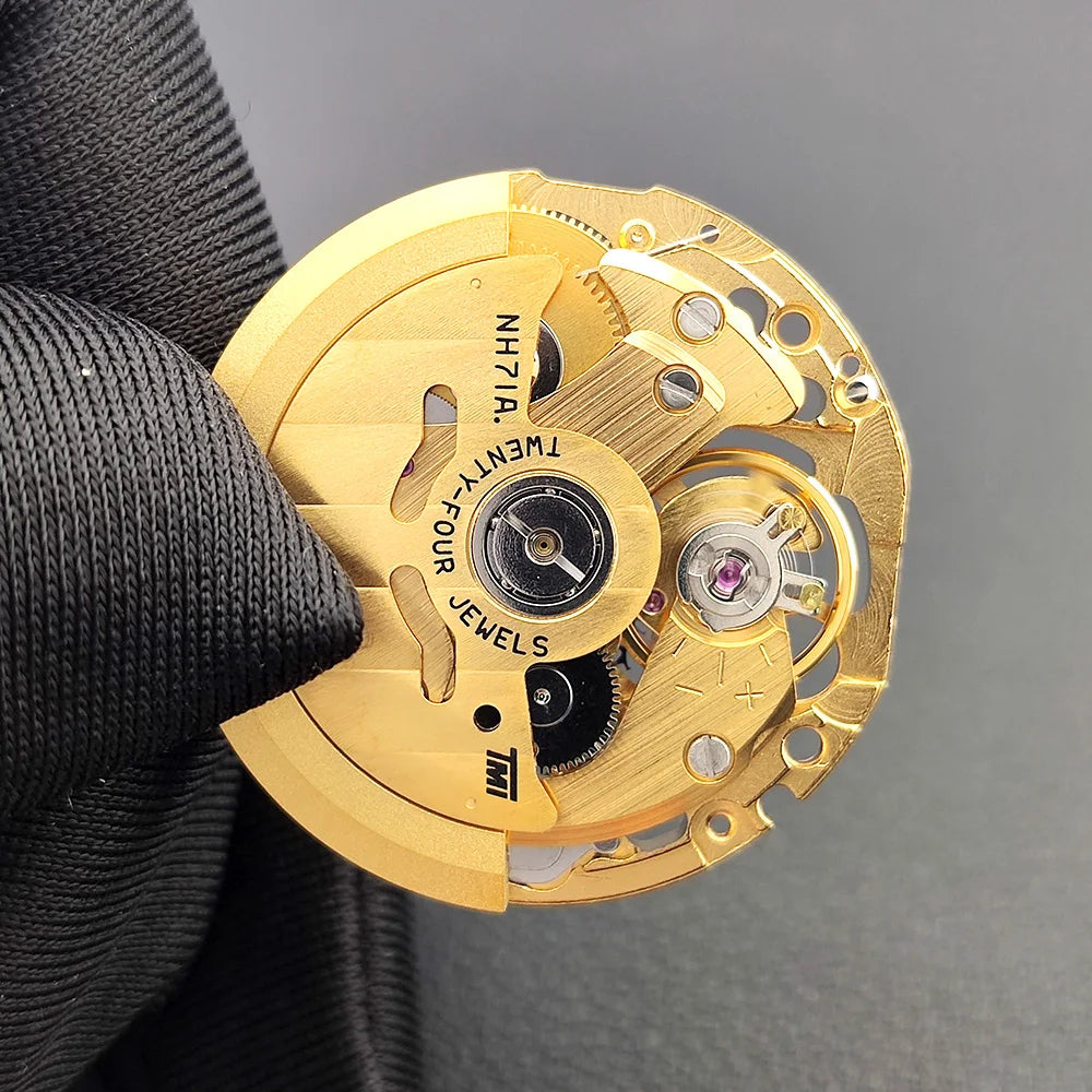 NH71 movement Golden skeletonized mechanical Automatic movement 24 Jewels High-precisiontimekeeping 3 hands NH71A watch movement