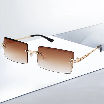 Vintage Fashion New Sunglasses Rimless Frameless Rectangle Shades Gradient UV400 Summer Traveling Sun Glasses for Women