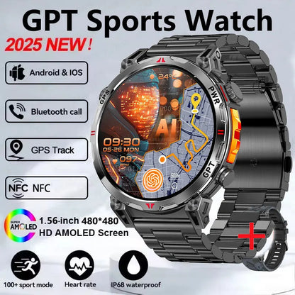 2025 GPS Sports Smart Watch GPT AMOLED 1.56 inch 488 * 488 Heart Rate Blood Oxygen Blood Pressure Monitoring 3ATM Smartwatches
