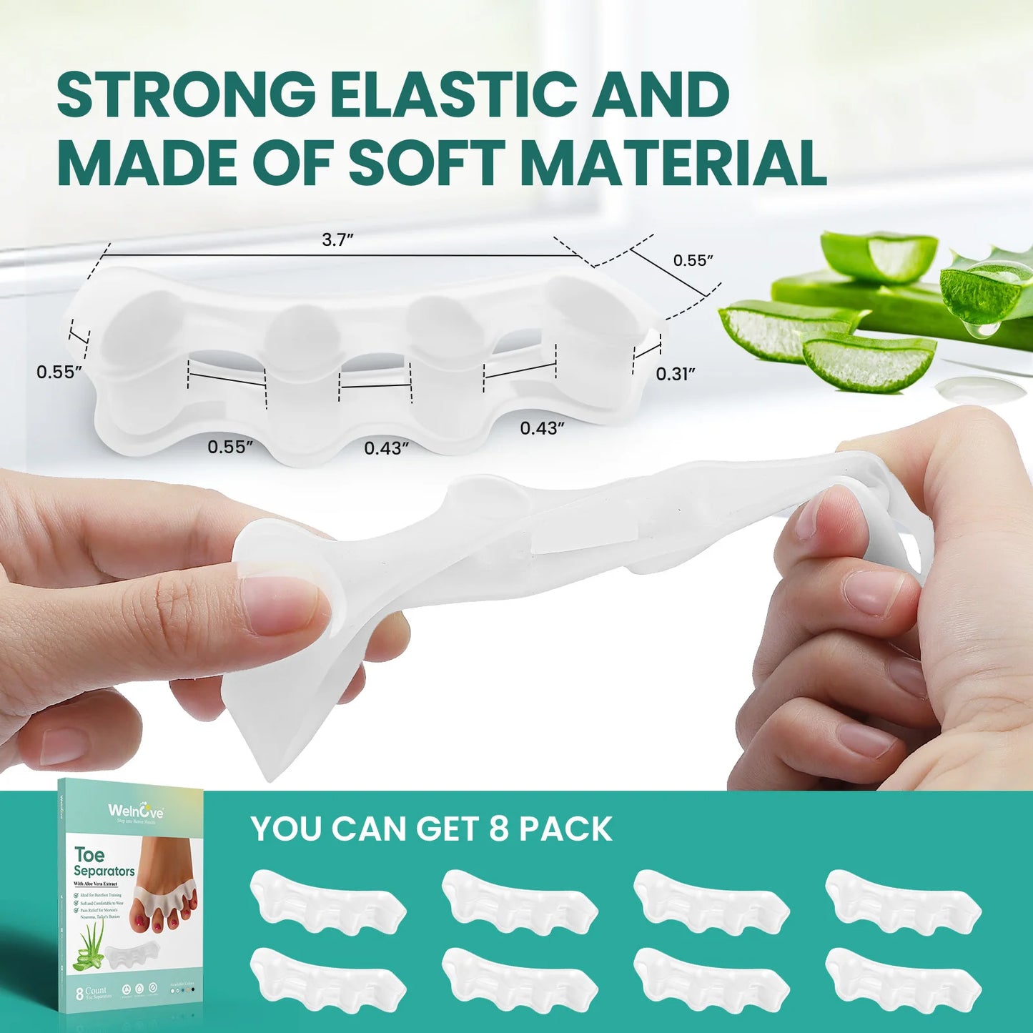 2/4/6/8Pcs Aloe Vera Infused Toe Straighteners Bunion Hammertoe Silicon Four Hole Toe Separator Bunion Hallux Valgus Correction