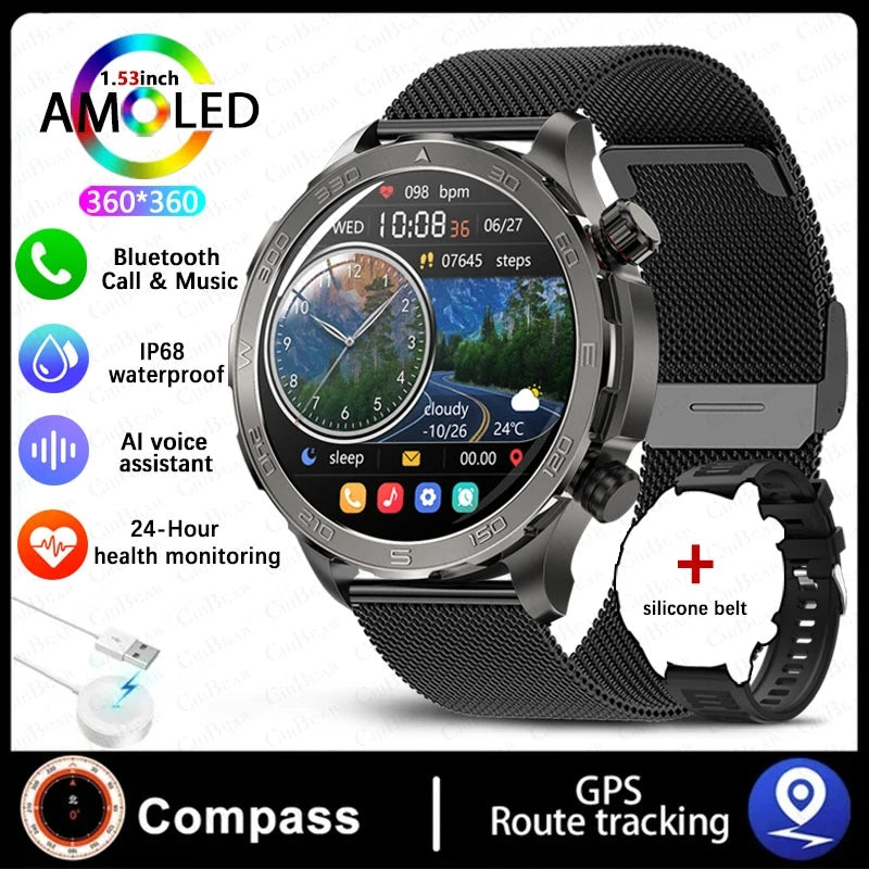 ChiBear Bluetooth Call Smart Watch Men For Huawei AMOLED HD Large Screen Heart Rate NFC IP68 Waterproof GPS Sports Smart Watch