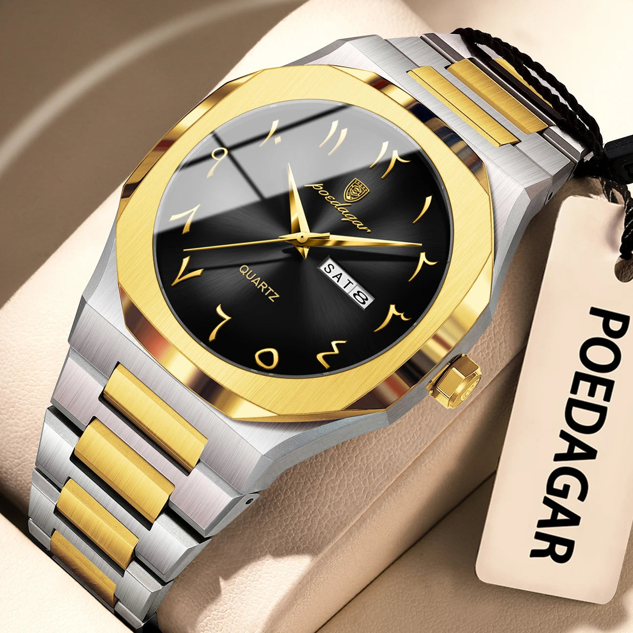 POEDAGAR Fashion High Quality Men Clock Date Week Waterproof Watch For Man Quartz Stainless Steel Luxury Men's Watches Reloj+Box