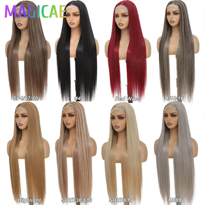 Straight 4X4 Lace Front Wigs 36Inches Blond 27/613 Highlight P4/27 Bio Heat Resistant Fiber Pre Plucked Transparent Swiss Lace