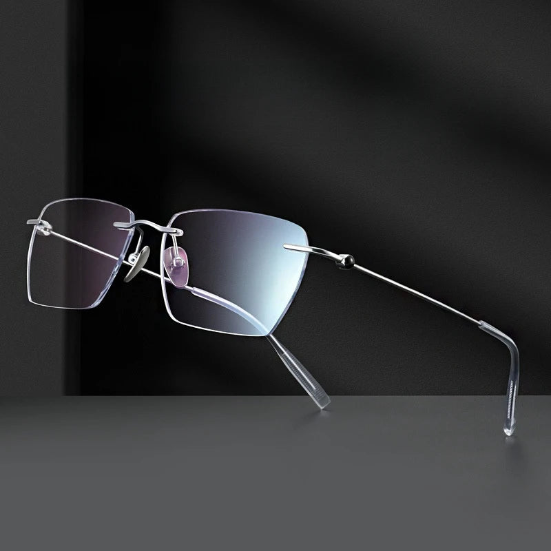 TFTB Pure Titanium Ultra-light Men's Rimless Glasses Business Retro Eyeglasses Flexible Optical Prescription Glasses Frame 142mm