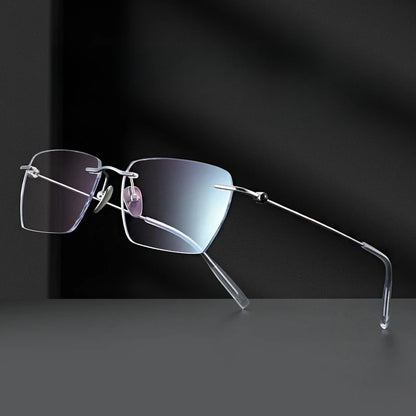 TFTB Pure Titanium Ultra-light Men's Rimless Glasses Business Retro Eyeglasses Flexible Optical Prescription Glasses Frame 142mm