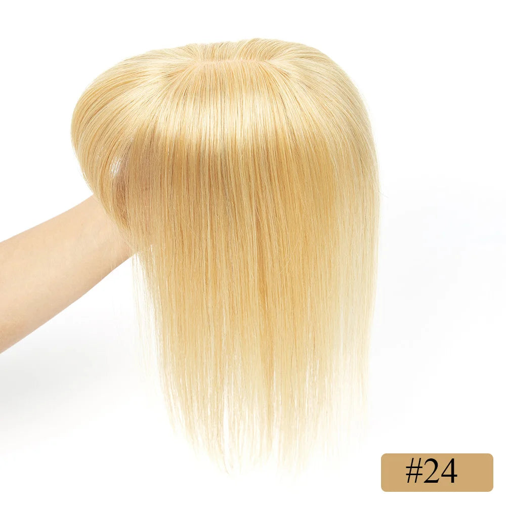 8x12cm Human Hair Topper With Bangs Women Natural Black Brown Highlights Blonde Skin Scalp Clip in Topper Hair Pieces Human Hair