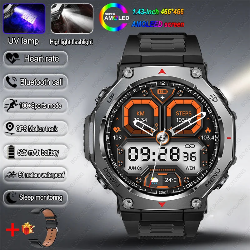 New Military Outdoor Sports Smart Watch Men GPS Motion Track 5 ATM Waterproof Heart Rate HD Bluetooth Call Smartwatch For Xiaomi
