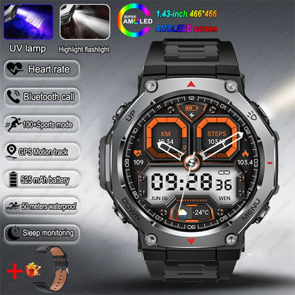 New Military Outdoor Sports Smart Watch Men GPS Motion Track 5 ATM Waterproof Heart Rate HD Bluetooth Call Smartwatch For Xiaomi