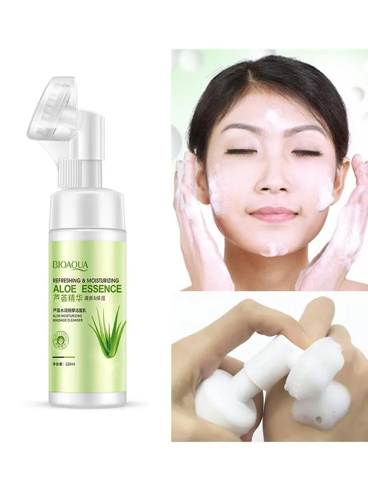 BIOAQUA Moisturizing Aloe Vera Massage Cleansing Foam Anti Wrinkle  Gentle Care Deap Clean Facial Cleanser 120ml