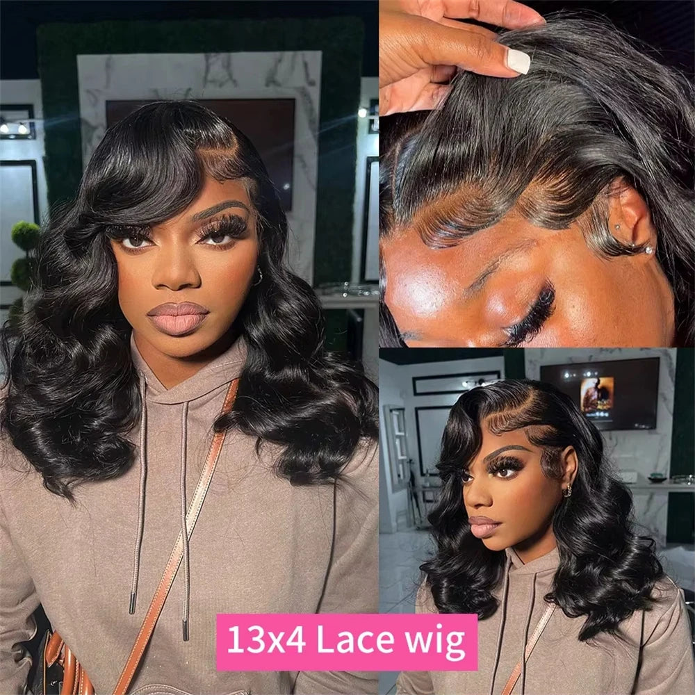 Brazilian Body Wave Short Bob Human Hair 13x4 Transparent Lace Front Human Hair Wigs 4x4 Lace Closure Pre Plucked Frontal Wigs