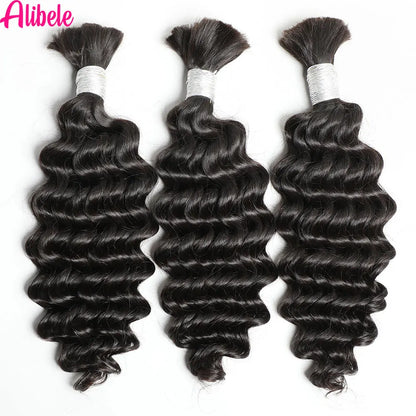 Alibele Hair Bulk Hair For Braiding 100% Real Human Hair Deep Curly Hair For Boho Braids 12A Grade Hair 95g-105g Natural Color