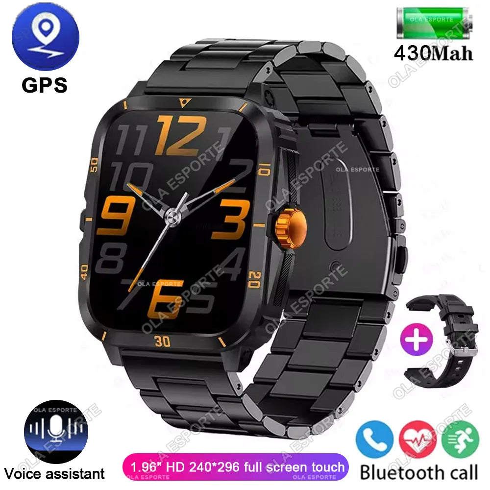 Men Sports Smart Watch 1.96'' Screen Blood Oxygen Bluetooth Talking Watch Multi Sports Modes IP68 Waterproof Outdoor Smart Watch