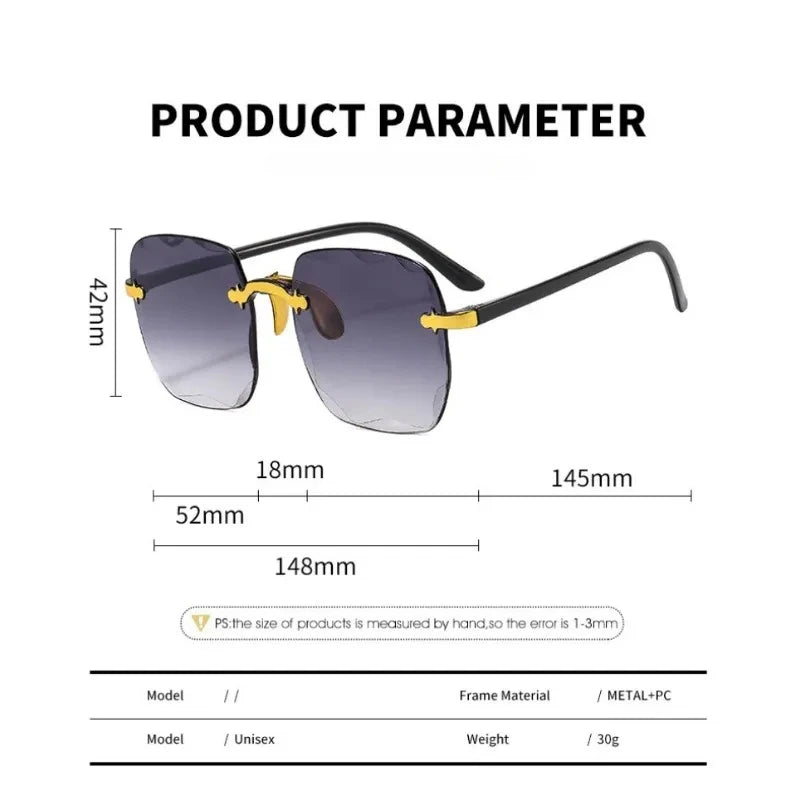 Square Rimless Women Sunglasses Fashion Gradient Lenses Sun Glasses Lady Vintage Classic Designer Shades UV400 Gafas De Sol