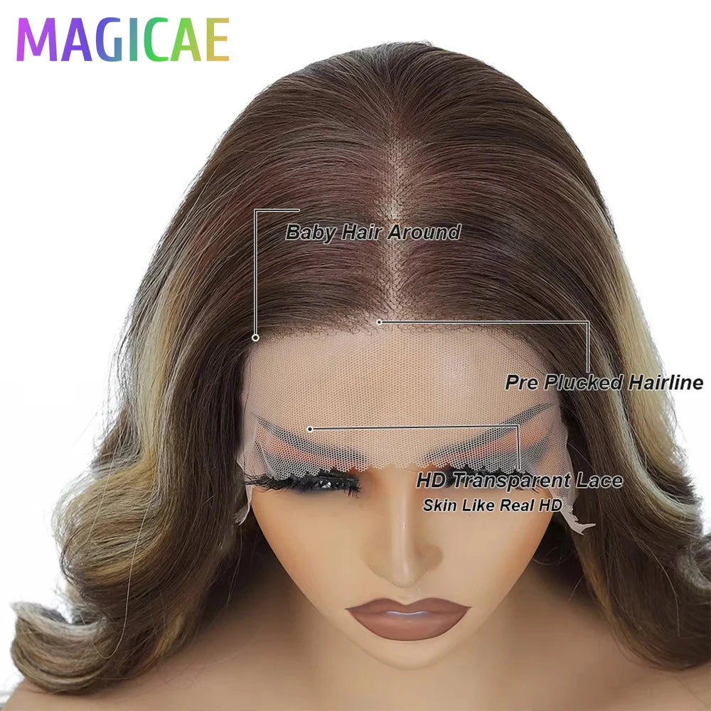 30Inch 13X4 Lace Frontal Synthetic Body Wave Wigs Ombre Ginger Orange Brown 530# Fiber Blond Transparent Lace Frontal Hair Wigs