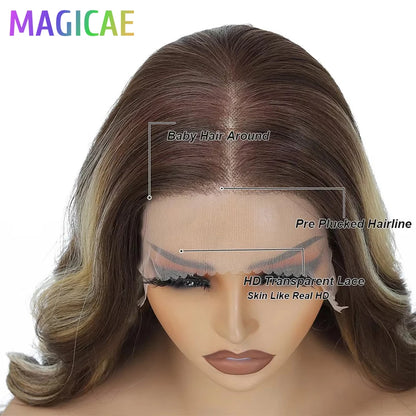 30Inch 13X4 Lace Frontal Synthetic Body Wave Wigs Ombre Ginger Orange Brown 530# Fiber Blond Transparent Lace Frontal Hair Wigs