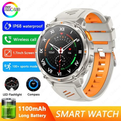 1100mAh Battery Smart Watch 1.7 Inch 360*360 AMOLED HD Screen Men Watch Compass 1ATM Waterproof Bluetooth Call Sports Smartwatch