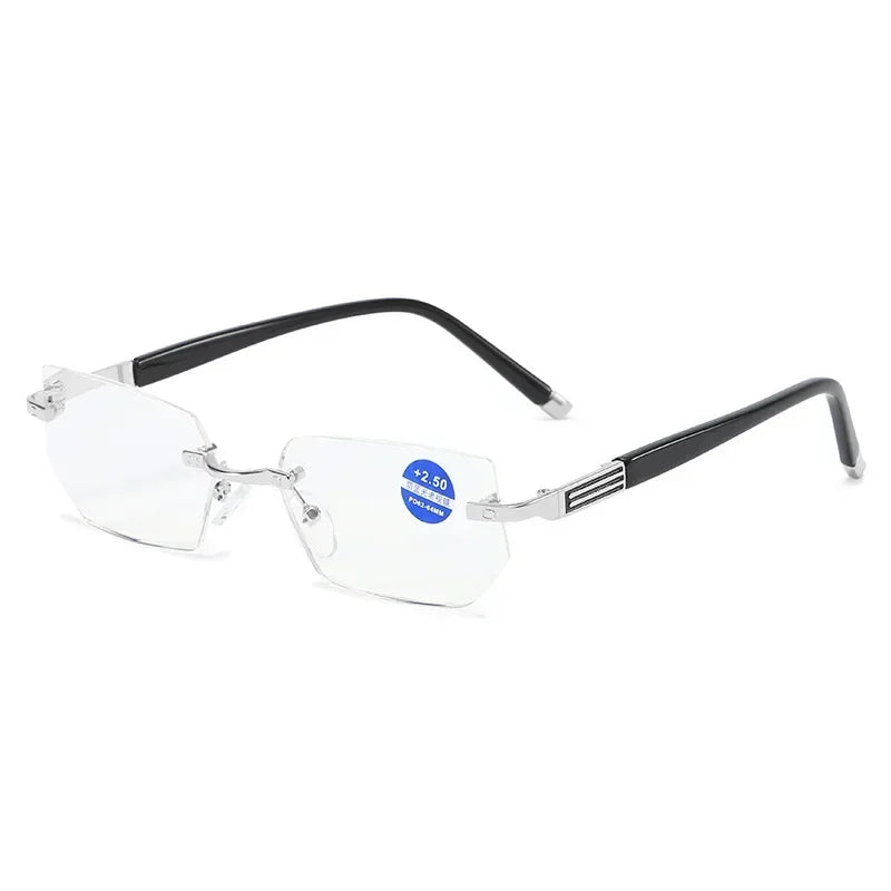 Men Blue Light Blocking Reading Glasses Women Dimond Cutting Rimless Eyeglasses Frame Anti Fatigue Hyperopia Presbyopic Eyewear