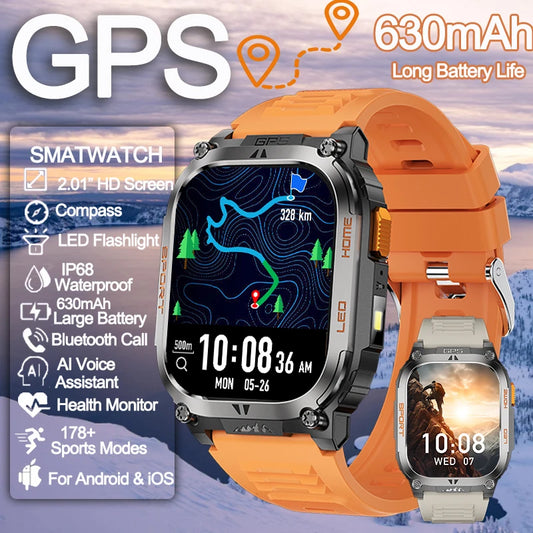 2025 New GPS Track Smart Watch Men IP68 Waterproof 2.01-inch HD Screen Compass 630mah Battery Bluetooth Call Outdoor Smart watch