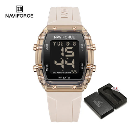 NAVIFORCE Watches for Woman LCD Digital Movement Female Clock Fashion 50m Waterproof Silicone Band Sport Electronic Wristwatches