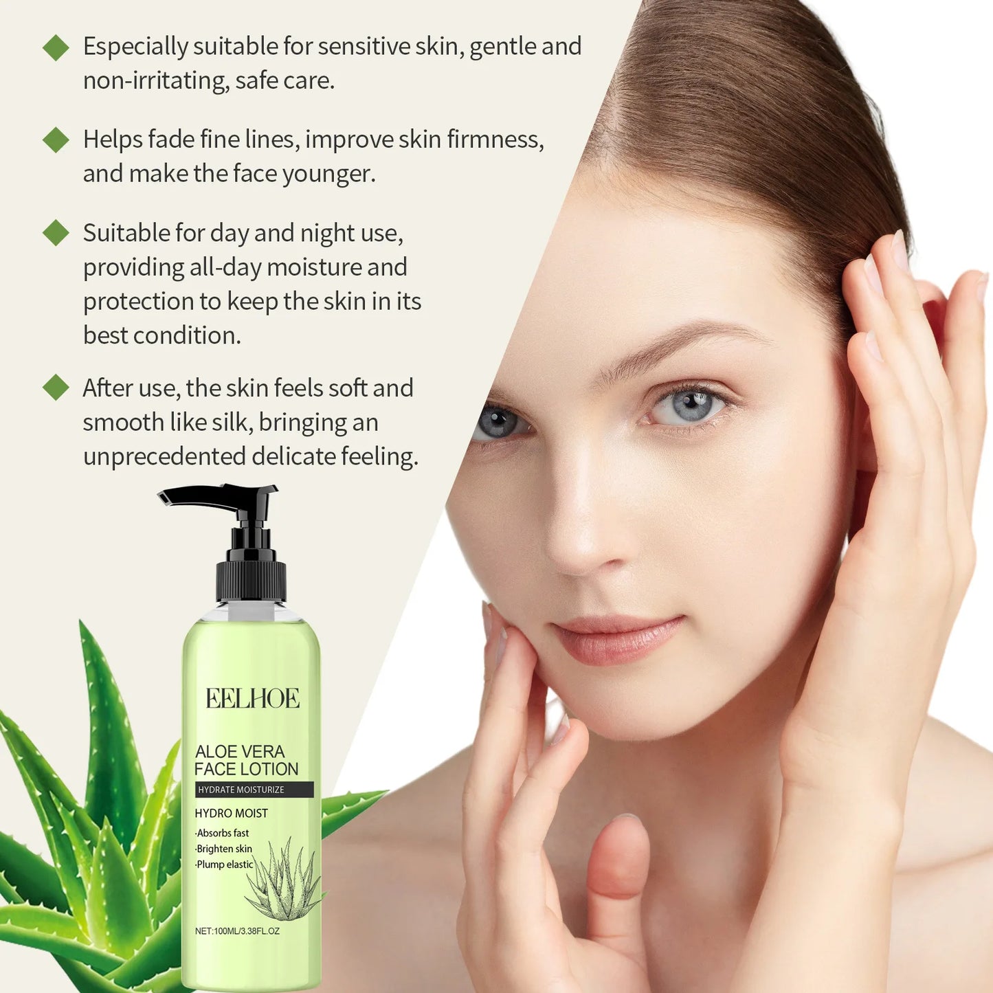 EELHOE Aloe Vera Moisturizing Face Lightening Lotions Smooth Glow Gloss Hydrator Rejuvenation Dry Skin Lotion for Face Nourish