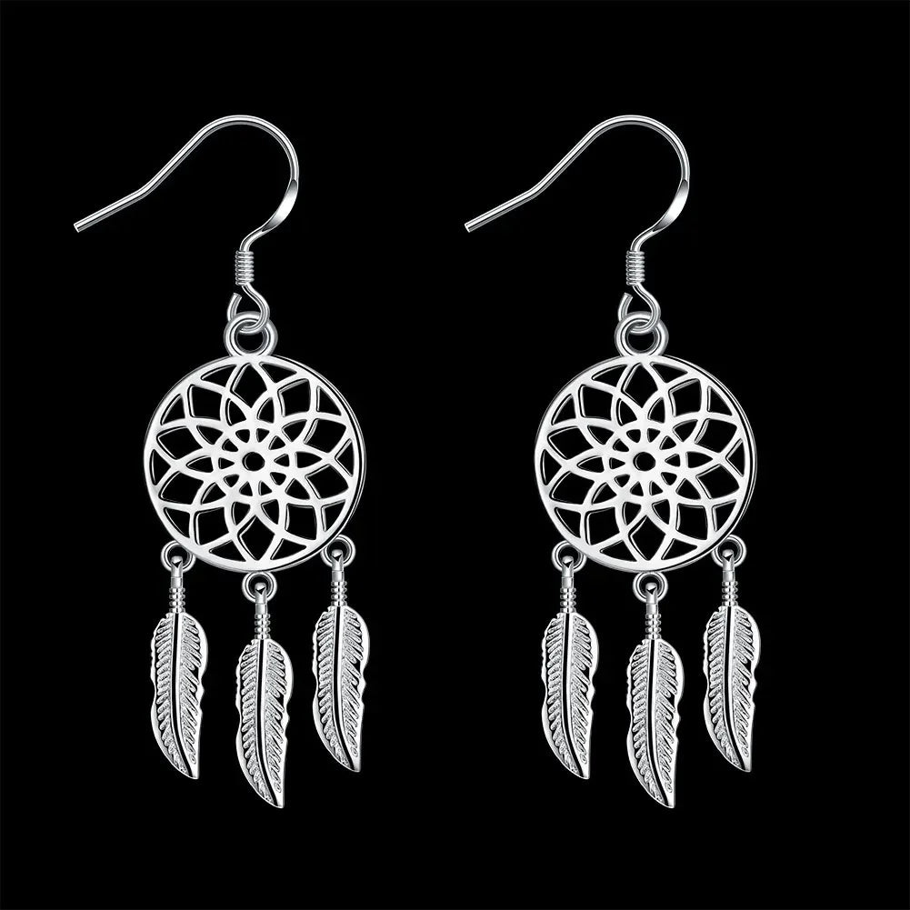 925 Sterling Silver Earrings For Woman Classic Designer Party Engagement Wedding Jewelry Dream Catcher Feathers Fine Jewelry