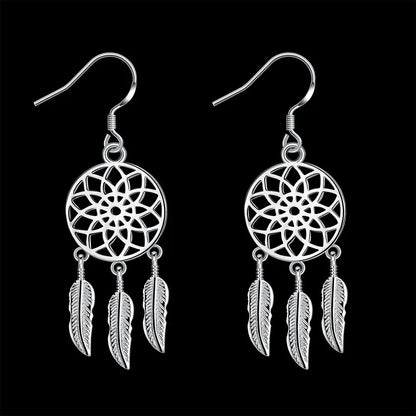925 Sterling Silver Earrings For Woman Classic Designer Party Engagement Wedding Jewelry Dream Catcher Feathers Fine Jewelry