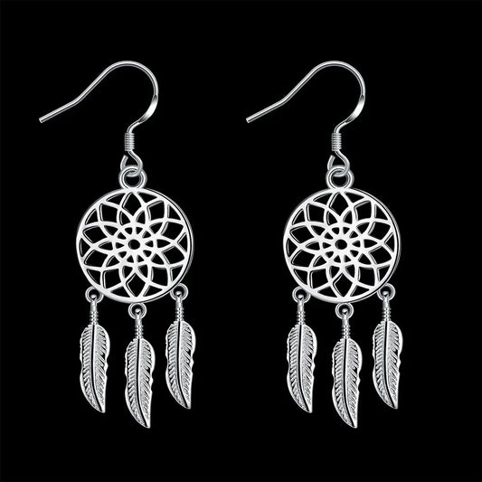 925 Sterling Silver Earrings For Woman Classic Designer Party Engagement Wedding Jewelry Dream Catcher Feathers Fine Jewelry