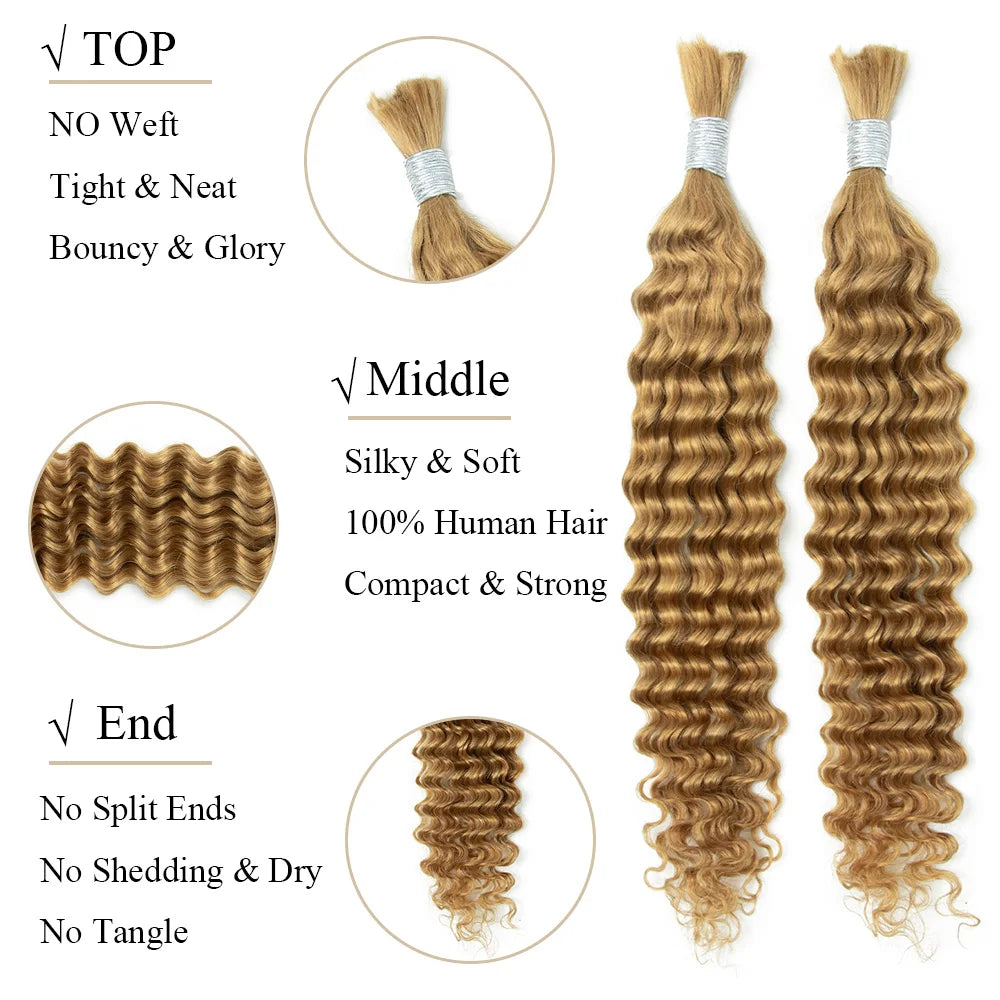 14-22'' Brown Deep Wave Human Hair Bulk For Braiding Highlights Brown No Weft Human Hair Bundles Women Boho Braids Braiding Hair