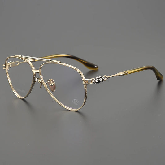 New Fashionable Large Frame Pilot Eyeglasses Frame Titanium Luxury Men's and Women's High Quality Optical Prescription Glasses
