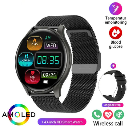 2025New Smartwatch Women 466*466 AMOLED 1.43" HD Screen Blood Pressure Monitor Bluetooth Call IP68 Waterproof Sports Smart Watch