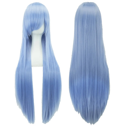 80cm Long Synthetic Hair White Purple Cosplay Wigs Party Black Hair  for Women Straight Wig Hairpiece