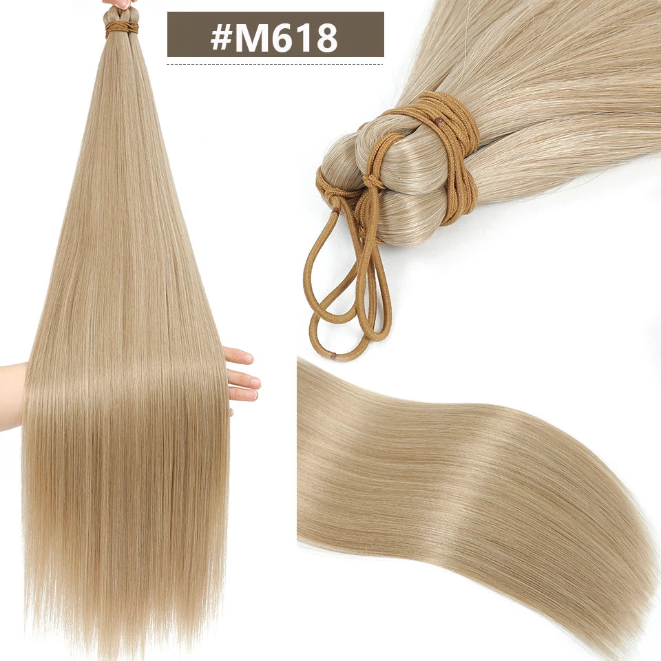 Magicae 28Inches 3Pcs Dark Brown Twist Crochet Braiding Ombre Blond Straight Hair Bundles Extension High Temperature Synthetic