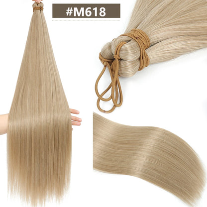 Magicae 28Inches 3Pcs Dark Brown Twist Crochet Braiding Ombre Blond Straight Hair Bundles Extension High Temperature Synthetic