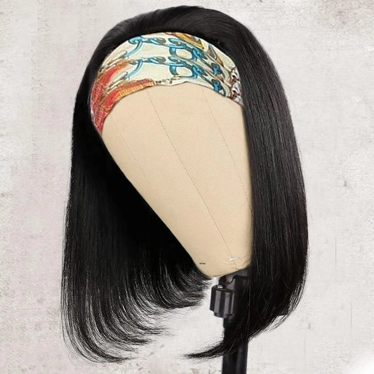 Synthetic Straight Bob Headband Wigs for Black Women Black Short Bob Headband Wig 12inch Half Wigs Wear And Go