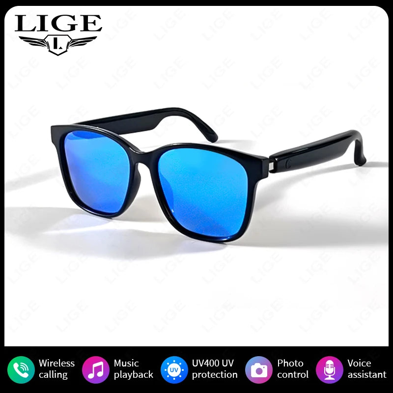 LIGE Fashion AI Smart Bluetooth Glasses Voice Assistant Bluetooth Call Playing Music Men Women Smart Sunglasses Camera Control