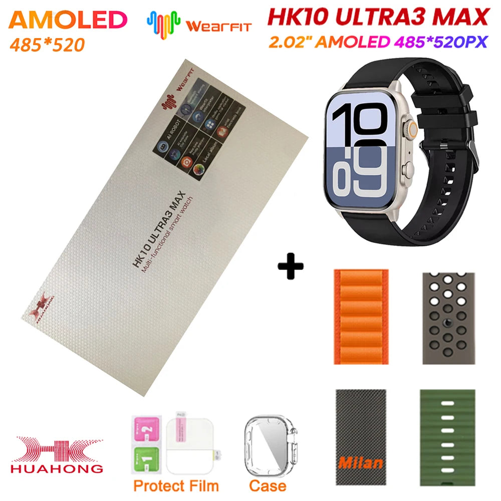 HK10 Ultra 3 MAX Plus 2025 Smart Watch 49mm AMOLED 4GB ROM AI ROBOT Network Sharing NFC GPT Compass GPS Watch for ISO Android