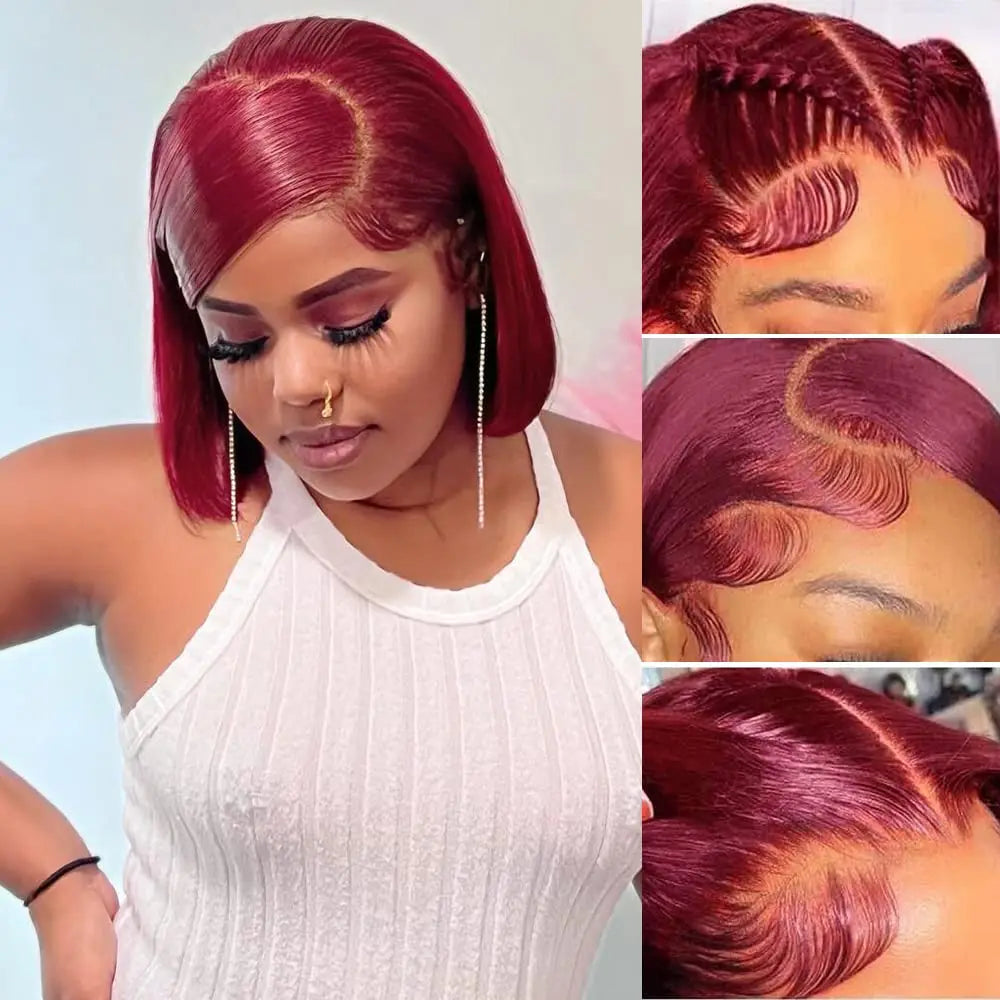 Straight Short Bob Wig Lace Front Human Hair Wigs Blonde Brown 99j Burgundy Black 13x4 HD Transparent Lace Frontal Wig for Women
