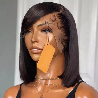 Straight Short Bob Wigs 13x4 Human Hair Lace Frontal Wigs 200% Remy Pre Plucked Transparent Lace Short Bob Wigs For Women 14inch